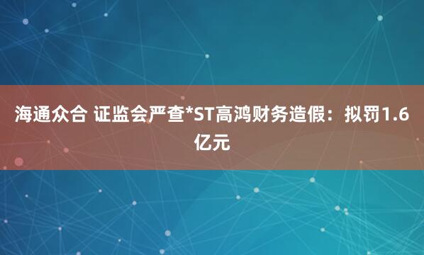 海通众合 证监会严查*ST高鸿财务造假：拟罚1.6亿元